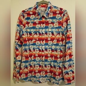 Tin Haul Women's Pearl Snap Red and‎ Blue Floral Western Shirt Sz M